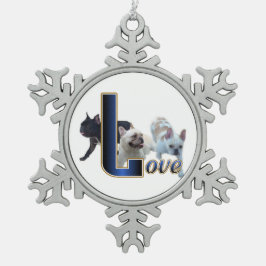 Bulldog-LIEBE Schneeflocken Zinn-Ornament
