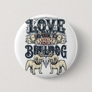 Bulldog-Liebe-Shirt Vintage-Gravur-Hunde-Zitat Des Button