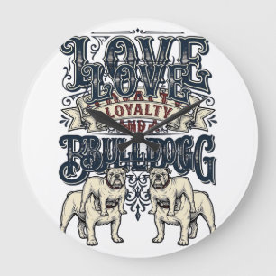 Bulldog-Liebe-Shirt Vintage-Gravur-Hunde-Zitat Des Große Wanduhr