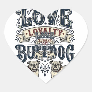 Bulldog-Liebe-Shirt Vintage-Gravur-Hunde-Zitat Des Herz-Aufkleber