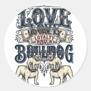 Bulldog-Liebe-Shirt Vintage-Gravur-Hunde-Zitat Des Runder Aufkleber