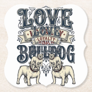 Bulldog-Liebe-Shirt Vintage-Gravur-Hunde-Zitat Des Untersetzer