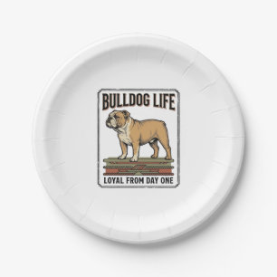 Bulldog-Liebhaber-Shirt Vintage gravierte Hundekun Pappteller