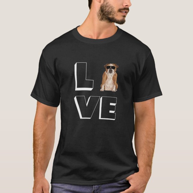 Bulldog Love Heart Sunglasses Dog English Bulldog T-Shirt (Vorderseite)