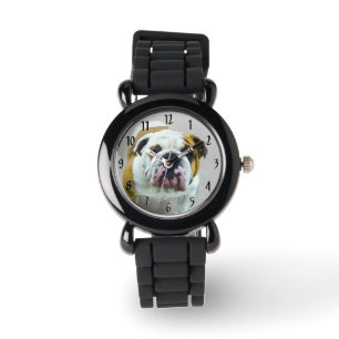 Bulldog-Malerei - Niedliche Original Hunde-Kunst Armbanduhr