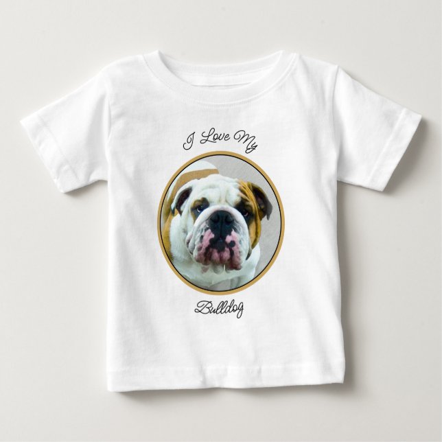 Bulldog-Malerei - Niedliche Original Hunde-Kunst Baby T-shirt (Vorderseite)