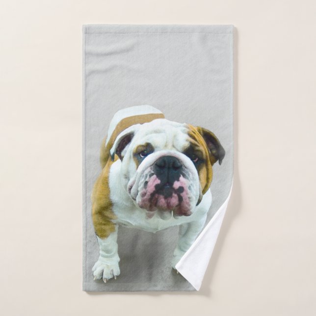 Bulldog-Malerei - Niedliche Original-Hunde-Kunst Badhandtuch Set (Handtuch)