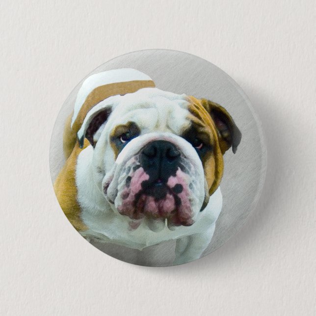Bulldog-Malerei - Niedliche Original Hunde-Kunst Button (Vorderseite)