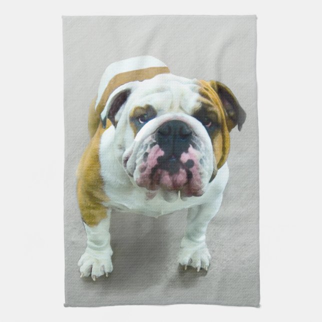 Bulldog-Malerei - Niedliche Original Hunde-Kunst Geschirrtuch (Vertikal)