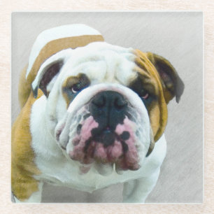 Bulldog-Malerei - Niedliche Original Hunde-Kunst Glasuntersetzer
