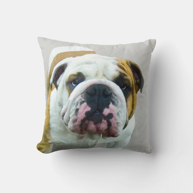 Bulldog-Malerei - Niedliche Original Hunde-Kunst Kissen (Vorderseite)