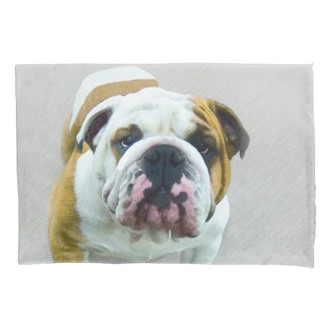 Bulldog-Malerei - Niedliche Original Hunde-Kunst Kissenbezug (Vorderseite)
