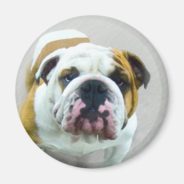 Bulldog-Malerei - Niedliche Original Hunde-Kunst Magnet (Vorne)