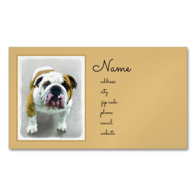 Bulldog-Malerei - Niedliche Original Hunde-Kunst Magnetische Visitenkarte (Vorderseite)