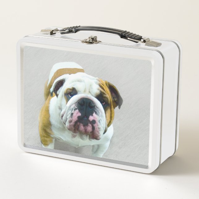 Bulldog-Malerei - Niedliche Original-Hunde-Kunst Metall Brotdose (Vorderseite)