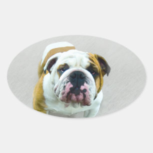 Bulldog-Malerei - Niedliche Original Hunde-Kunst Ovaler Aufkleber