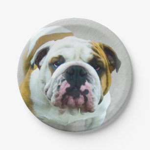 Bulldog-Malerei - Niedliche Original Hunde-Kunst Pappteller