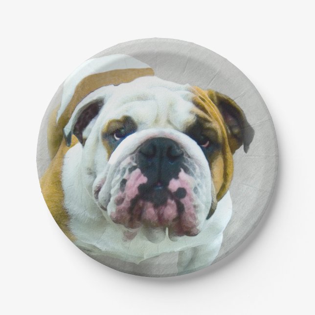 Bulldog-Malerei - Niedliche Original Hunde-Kunst Pappteller (Vorderseite)
