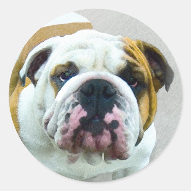 Bulldog-Malerei - Niedliche Original Hunde-Kunst Runder Aufkleber (Vorderseite)