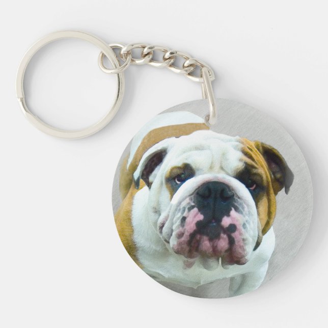 Bulldog-Malerei - Niedliche Original-Hunde-Kunst Schlüsselanhänger (Vorderseite)