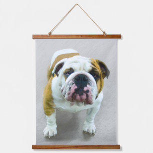 Bulldog-Malerei - Niedliche Original Hunde-Kunst Wandteppich Mit Holzrahmen
