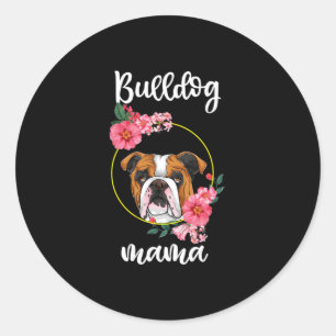 Bulldog Mama Floral Runder Aufkleber