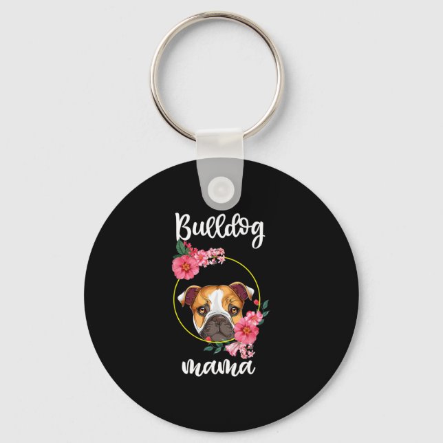 Bulldog Mama Hund Mama Floral Schlüsselanhänger (Vorderseite)