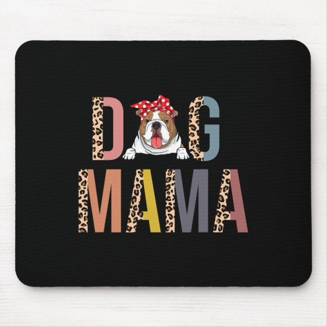 Bulldog Mama Leopard Print Hund Mama Mousepad (Vorne)