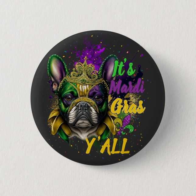 Bulldog Mardi Gras Y'all Carnival Masquerad Button (Vorderseite)
