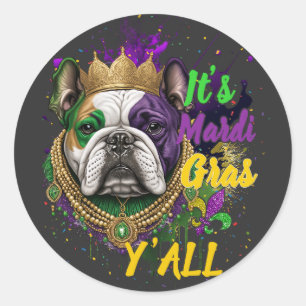 Bulldog Mardi Gras Y'all Carnival Masquerade Runder Aufkleber