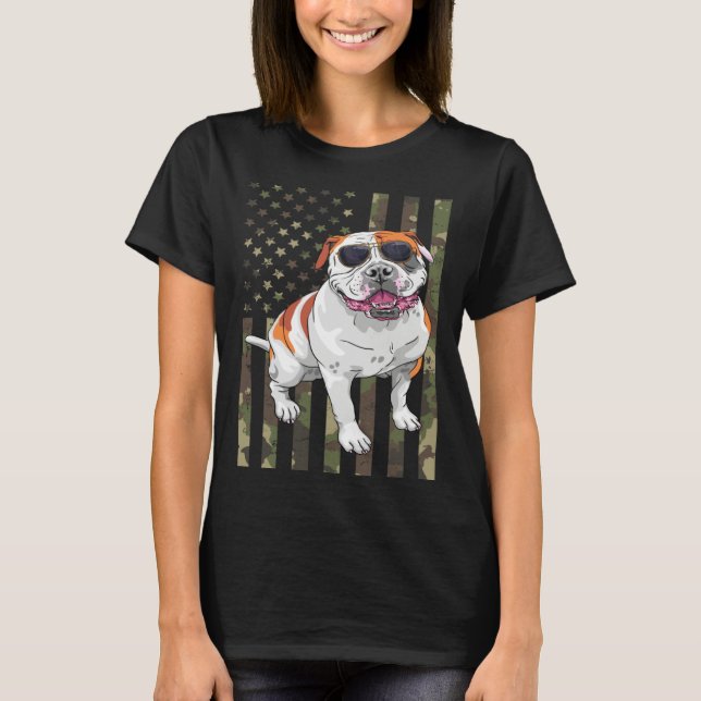 Bulldog Men Women American Bulldog Dad Mom Camo US T-Shirt (Vorderseite)