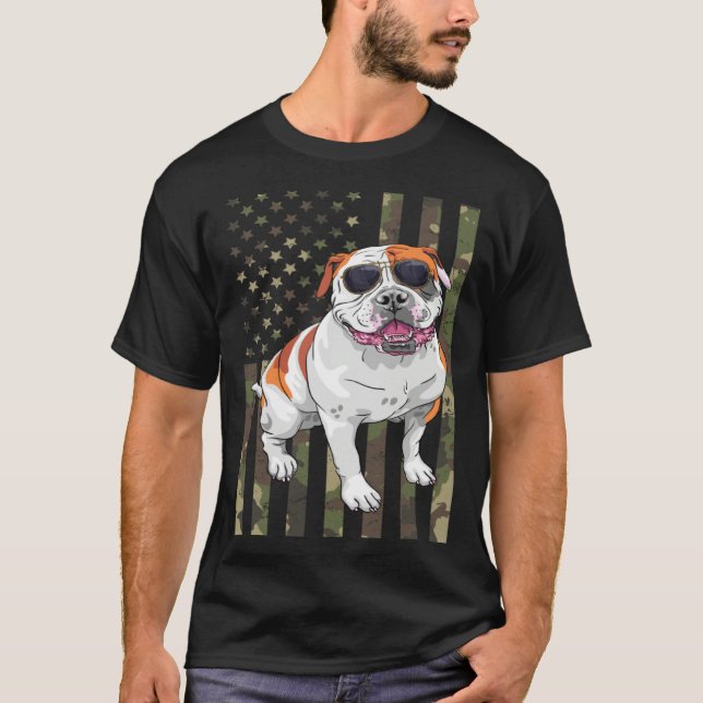 Bulldog Men Women American Bulldog Dad Mom Camo US T-Shirt (Vorderseite)