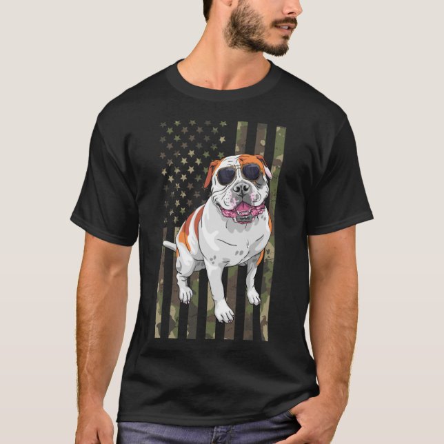 Bulldog Men Women American Bulldog Vater Mama Camo T-Shirt (Vorderseite)