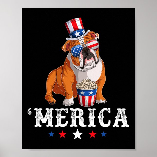 Bulldog Men Women Usa American Flag English Bulldo Poster (Vorne)