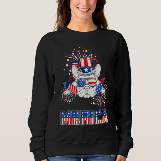 Bulldog Merica Feuerwerk 4. Juli Männer Junge Sweatshirt (Vorderseite)