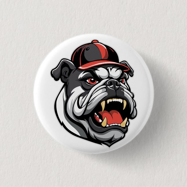 BULLDOG MIT BASEBALLKAPPE BUTTON (Vorderseite)