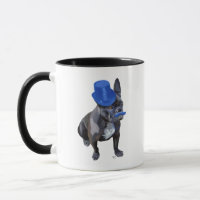Bulldog mit Blue Top Hat und Mustache