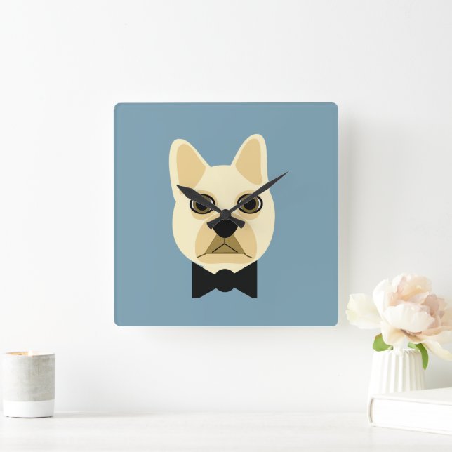 Bulldog mit Bowtie Blue Quadratische Wanduhr (Zuhause)