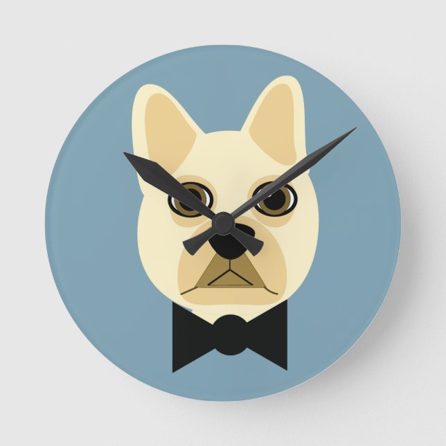 Bulldog mit Bowtie Blue Runde Wanduhr (Vorderseite)