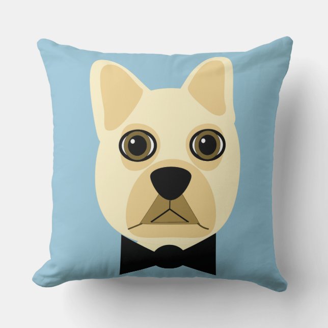 Bulldog mit Bowtie Cream Blue Kissen (Vorderseite)