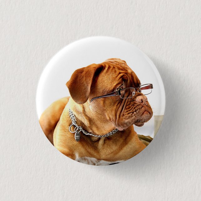 Bulldog mit Brille - Schaltfläche Button (Vorderseite)
