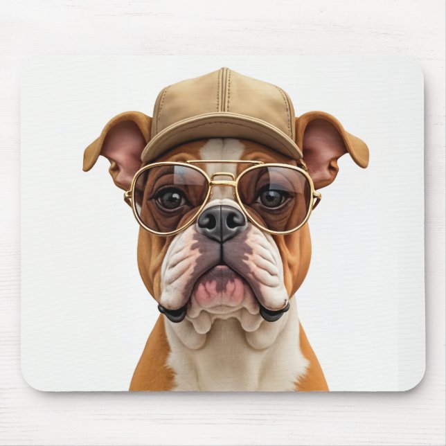 Bulldog mit einer Cap und Sonnenbrille Mousepad (Vorne)