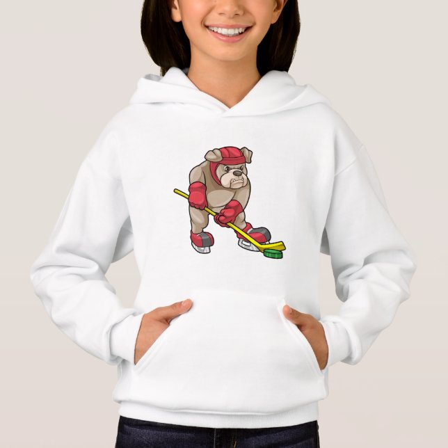 Bulldog mit Eishockey und Hockeyschläger Hoodie (Vorderseite)