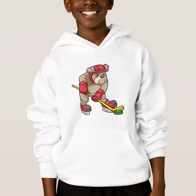 Bulldog mit Eishockey und Hockeyschläger Hoodie (Vorderseite)