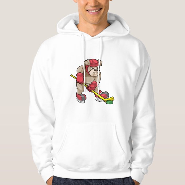 Bulldog mit Eishockey und Hockeyschläger Hoodie (Vorderseite)