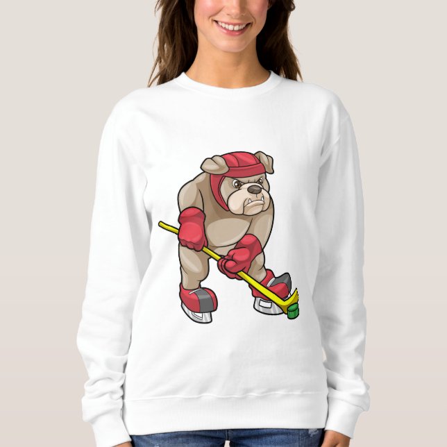 Bulldog mit Eishockey und Hockeyschläger Sweatshirt (Vorderseite)