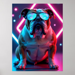 Bulldog mit futuristischer Brille - Funny Pop Art Poster