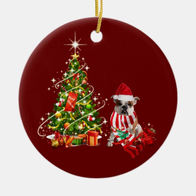 Bulldog mit Hat Scanner Weihnachten Keramik Ornament (Vorne)