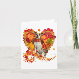 Bulldog mit Herbst-Blättern Karte