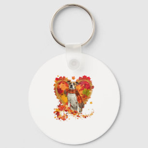 Bulldog mit Herbst-Blättern Schlüsselanhänger